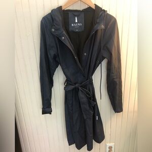 Rains Curve Waterproof Belted Jacket Raincoat Navy Blue - XS/S